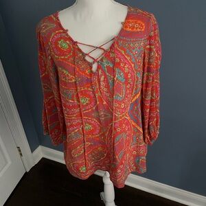 Ralph Lauren Colorful Paisley Blouse with Lace-Up Front